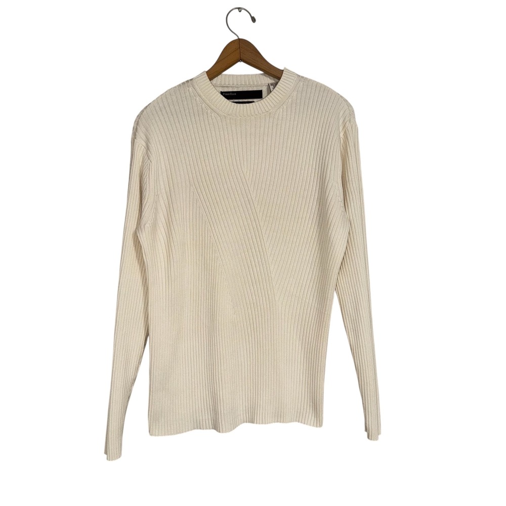 Perry Ellis Anniversary Collection Women's Cream Ribbed Knit Sweater L - Picture 4 of 7